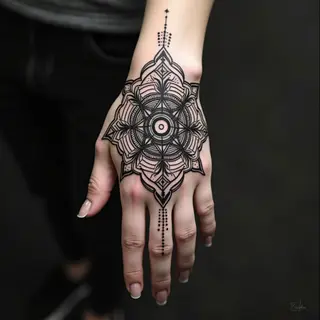 Intricate Geometric Hand Tattoo Design